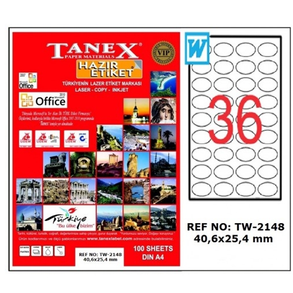 Tanex Lazer Etiket 100 YP 40x25 MM Laser-Copy-Inkjet TW-2148