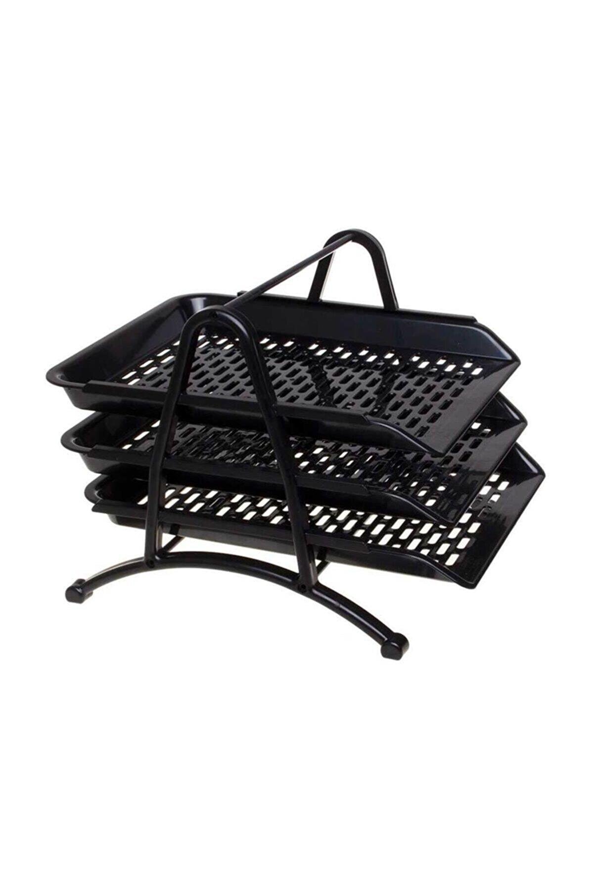 Ark Dekoratif 3 Katlı Evrak Rafı Hareketli Masa Üstü Düzenleyici Organizer Siyah
