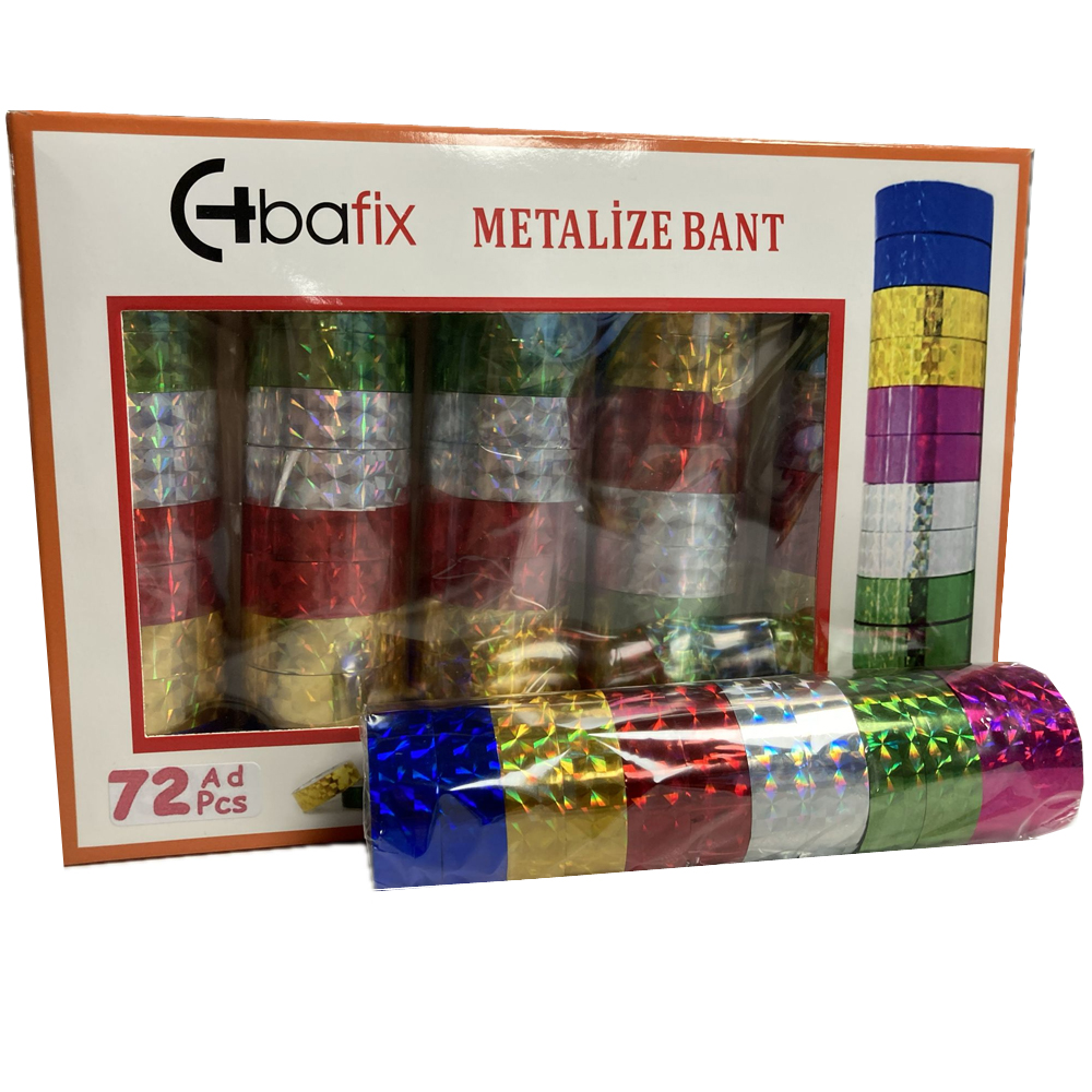 Bafix Desenli Bant Metalize 12 MM x 2 Metre 72 Li Paket