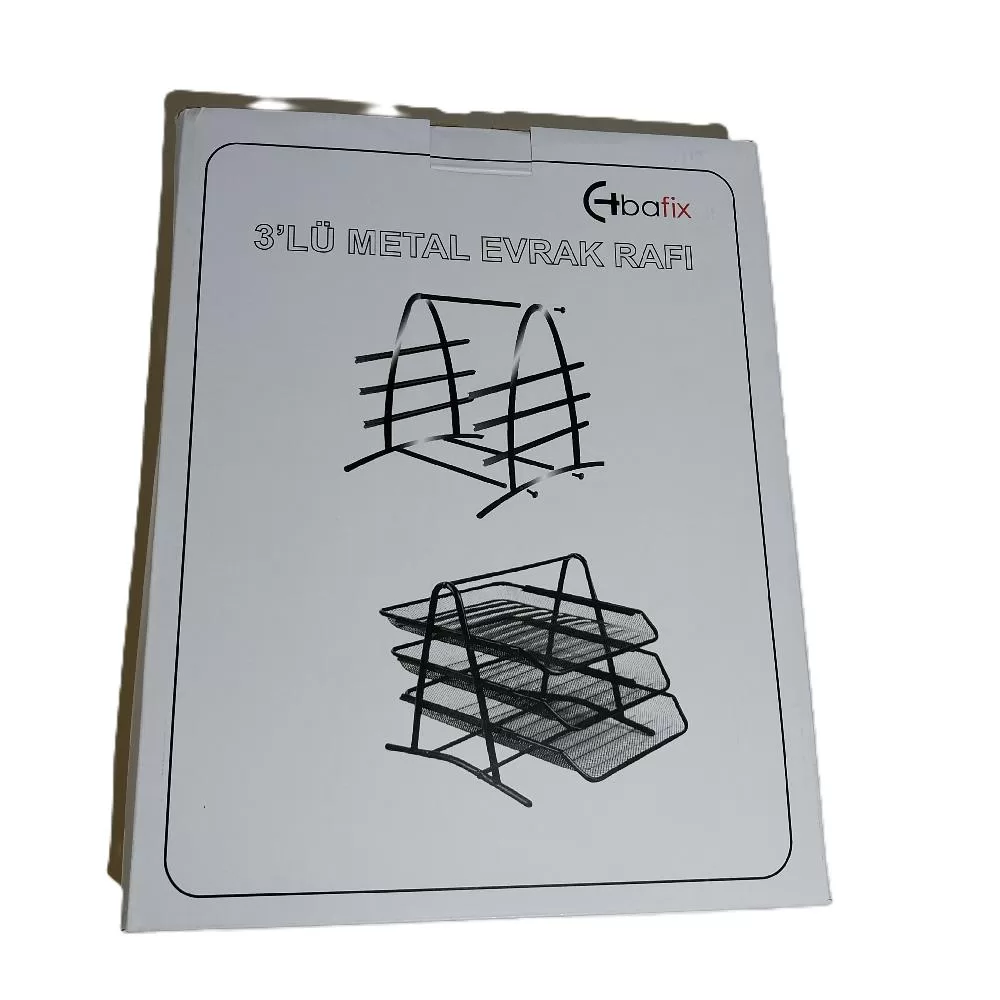 Bafix Evrak Rafı Metal Perforeli 3 Lü Siyah Metal Evrak Rafı