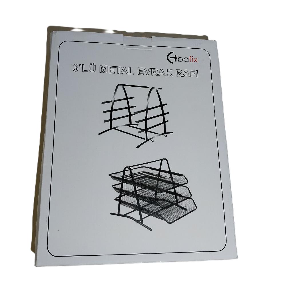Bafix Evrak Rafı Metal Perforeli 3 Lü Siyah Metal Evrak Rafı
