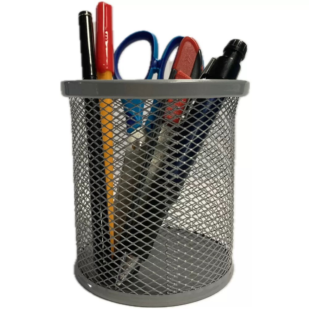 Bafix Kalemlik Metal Perforeli Silindir Silver 