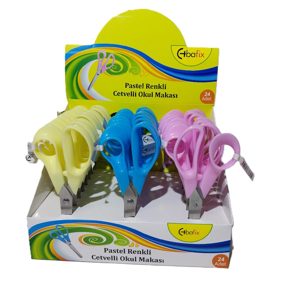 Bafix Okul Makası Cetvelli 13 Cm Pastel Renk (24 Lü Paket)