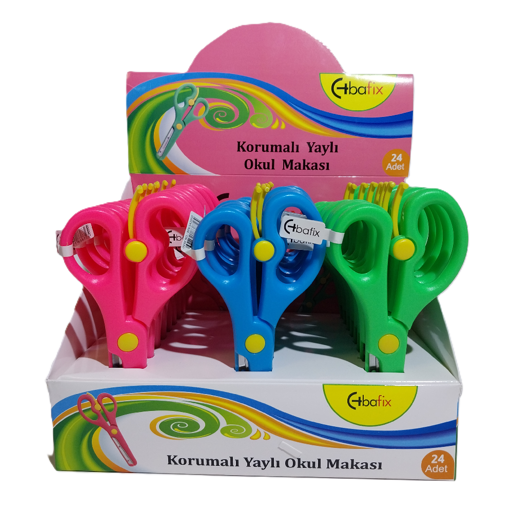 Bafix Okul Makası Korumalı Yaylı 13.5 Cm (24 Lü Paket)