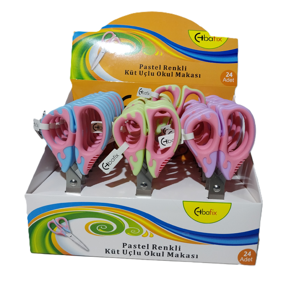 Bafix Okul Makası Küt Uçlu 13.5 Cm Pastel Renk (24 Lü Paket)