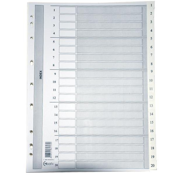 Bafix Seperatör 1-20 Rakamlı Karton A4 (15 Li Paket)