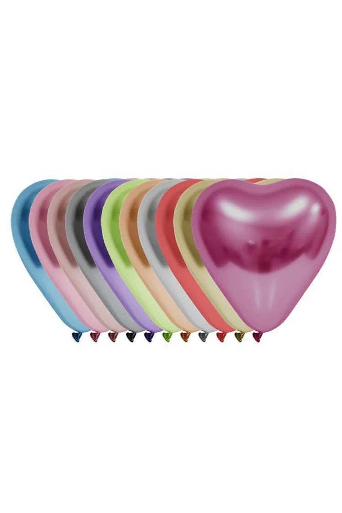 Balonevi 12" Krom Kalp Balon Karışık 12 İnç Krom Kalp Şekilli Balon (50 Li Paket)