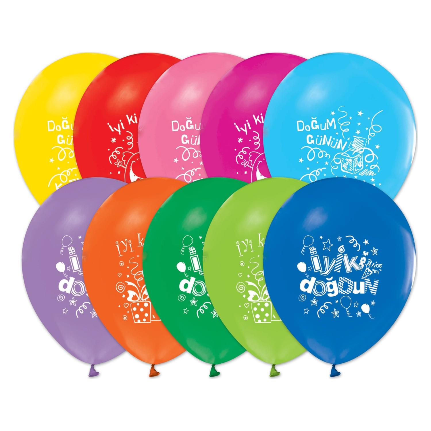 Balonevi Balon İyiki Doğdun Baskılı 12" Pastel Renkler Doğum Gübü Balonu (100 Lü Paket)
