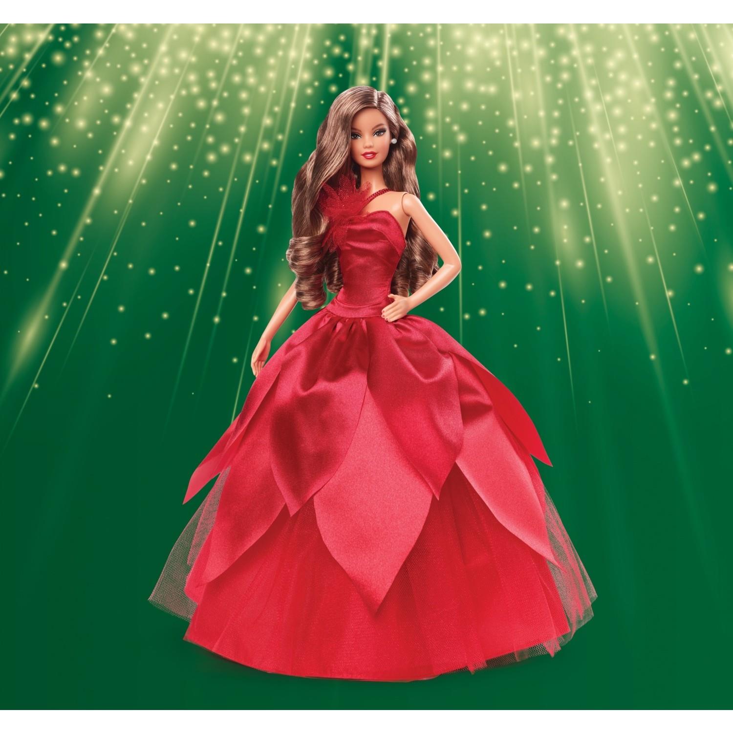 Barbie 2022 Mutlu Yıllar Bebeği Kumral Kırmızı Elbiseli Yılbaşı Bebeği