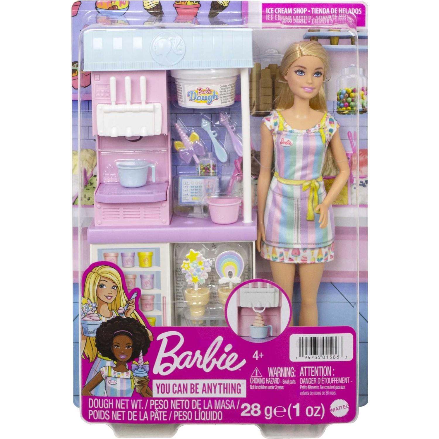 Barbie Dondurma Dükkanı Oyun Seti 30 Cm Sarışın Bebek Oyun Hamuru ve Aksesuarlar