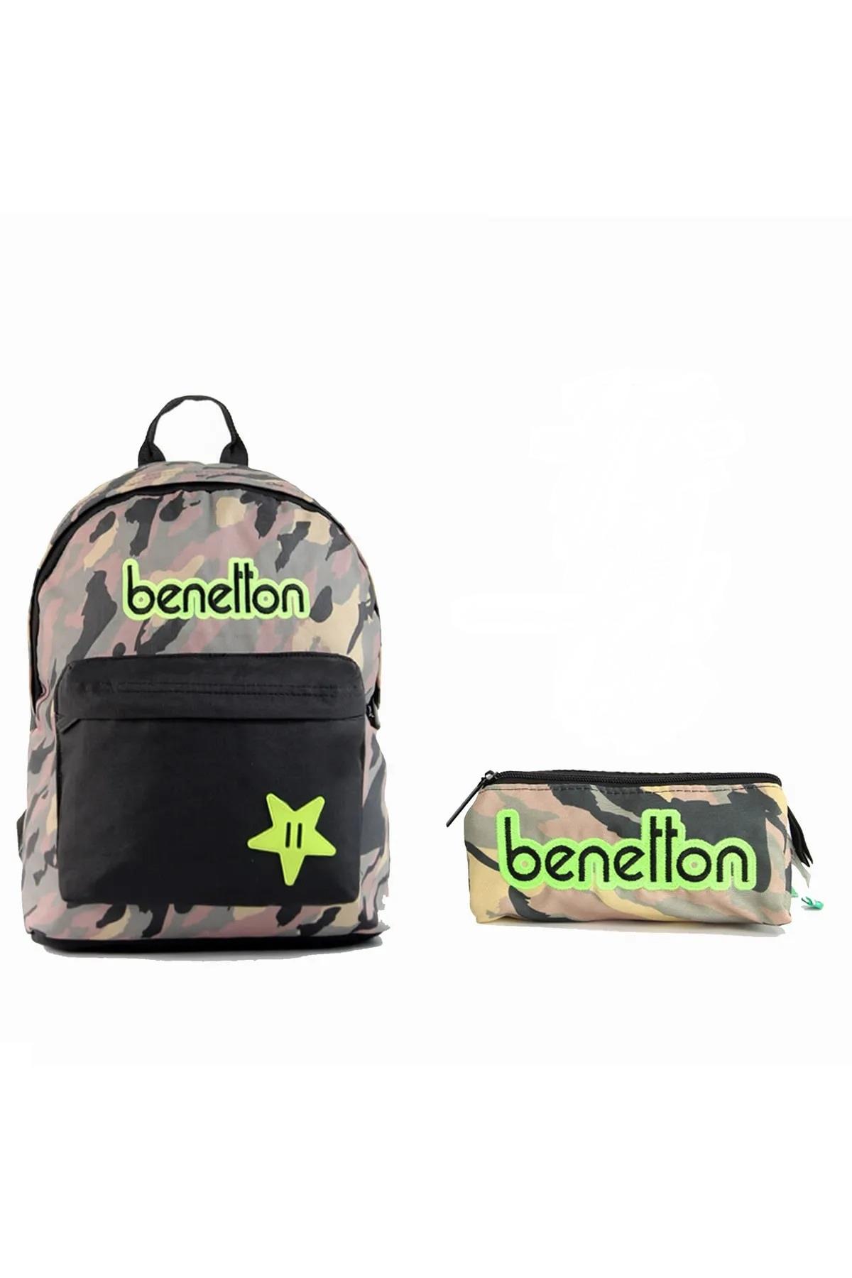 Benetton Kamuflaj Okul Sırt Çantası ve Kalemlik Set