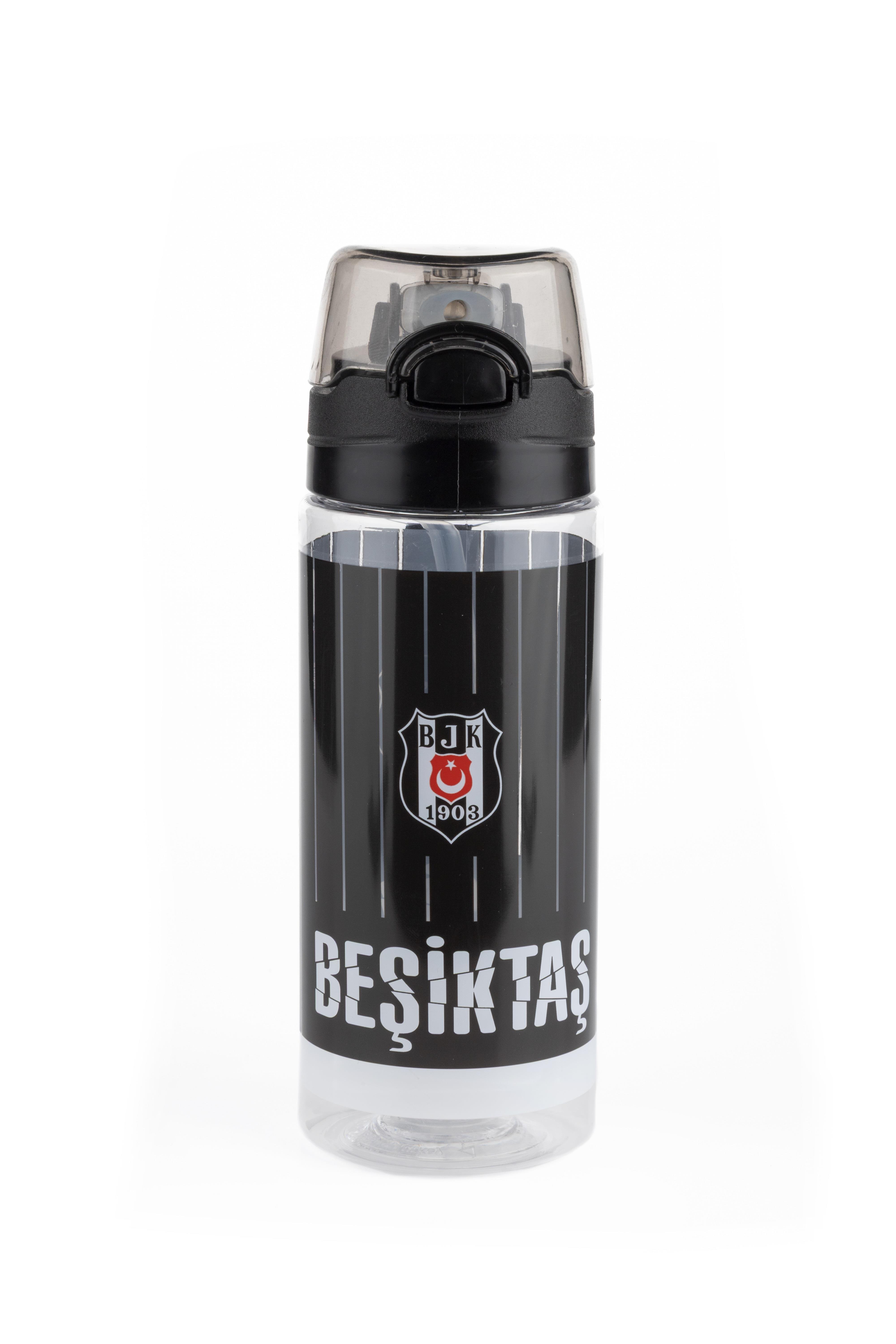 Beşiktaş İnce Çubuk Desenli 500 ML Plastik Matara Pipetli Suluk Yeni Sezon