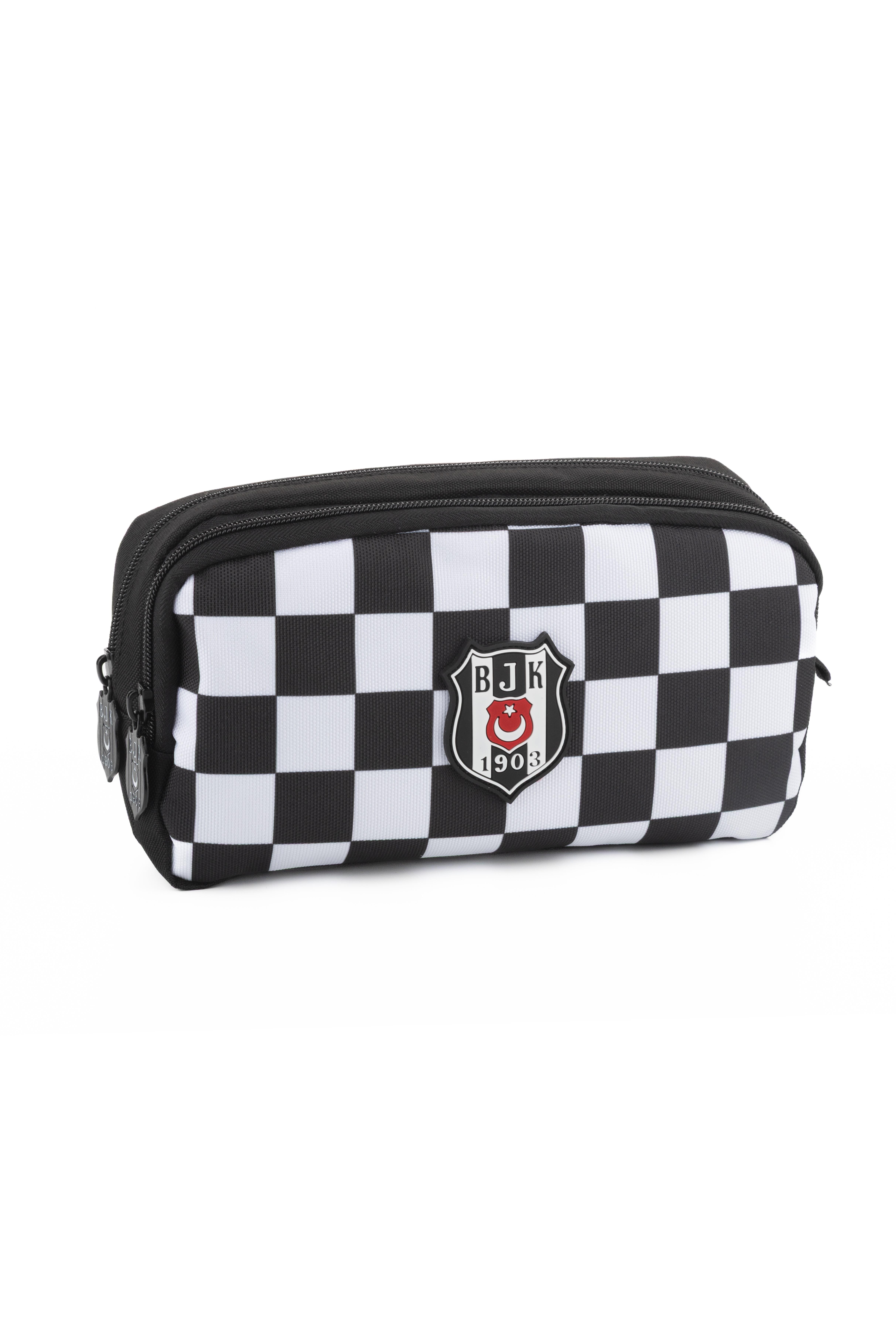 Beşiktaş Kalem Çantası Beşiktaş Siyah Beyaz Dama Desenli 2 Bölmeli Kalemlik