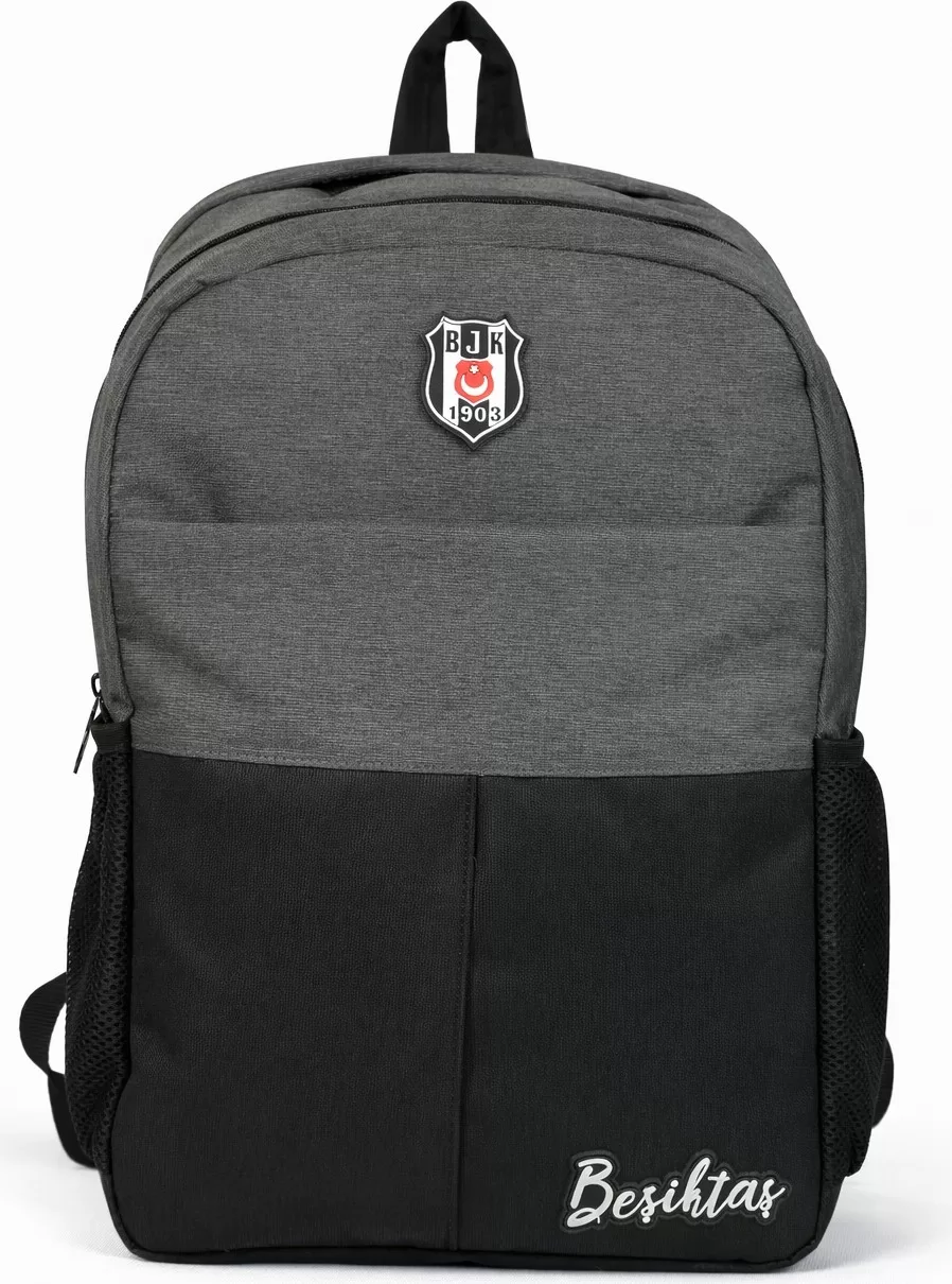 Beşiktaş Lisanslı Siyah Gri Melanj Sırt Çantası - 3 Bölmeli Laptop Gözlü Okul Çantası