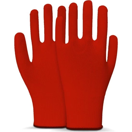 Beybi Polyester Örgülü Kırmızı 10 Beden Kasiyer Eldiven 10lu Paket