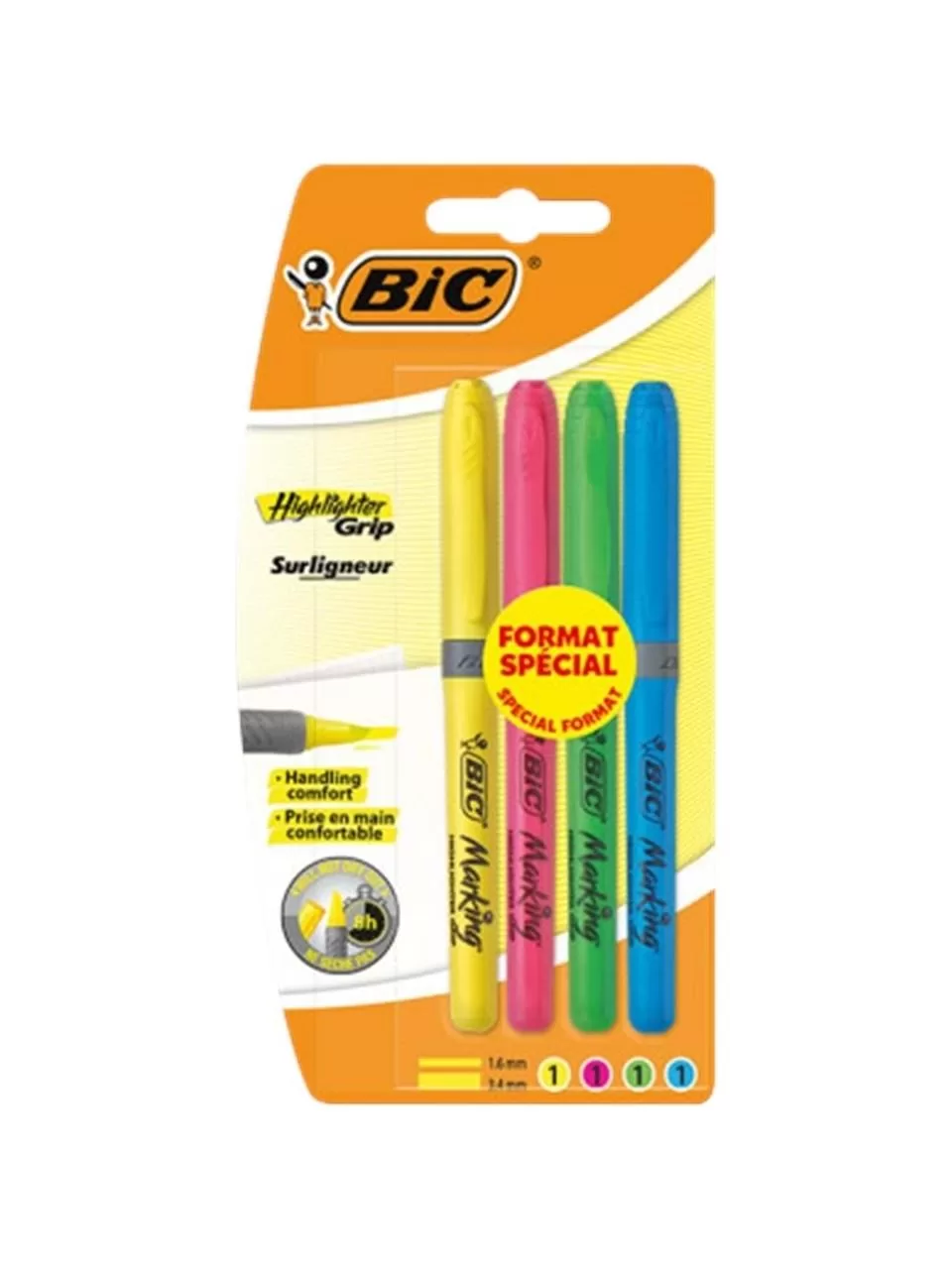 Bic 4 Adet Fosforlu Kalem Seti Marking Highlighter Grip Pembe Mavi Sarı Yeşil