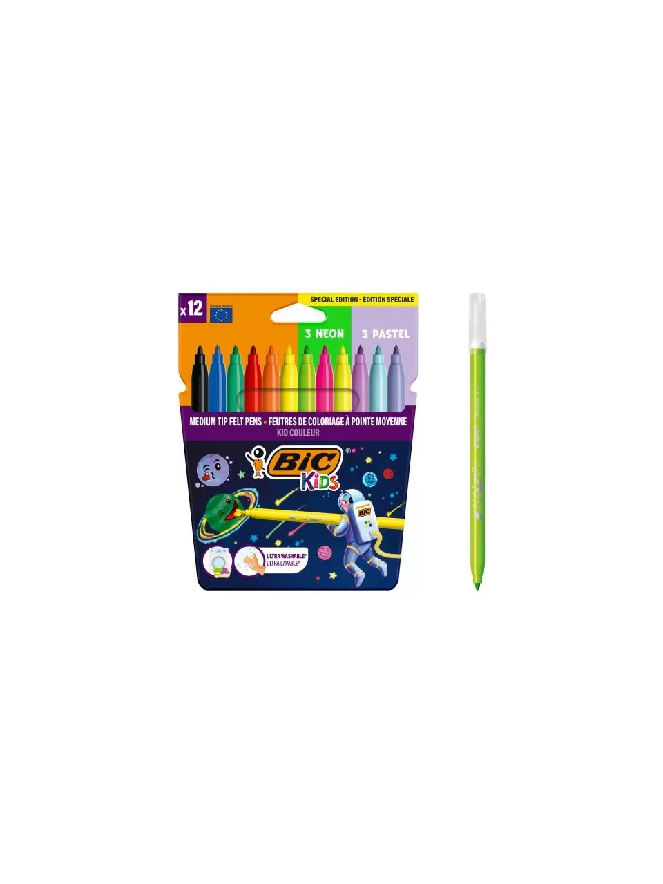 Bic Cosmo Keçeli Boya Kalemi 12 Renk (6 Standart + 3 Pastel + 3 Neon)