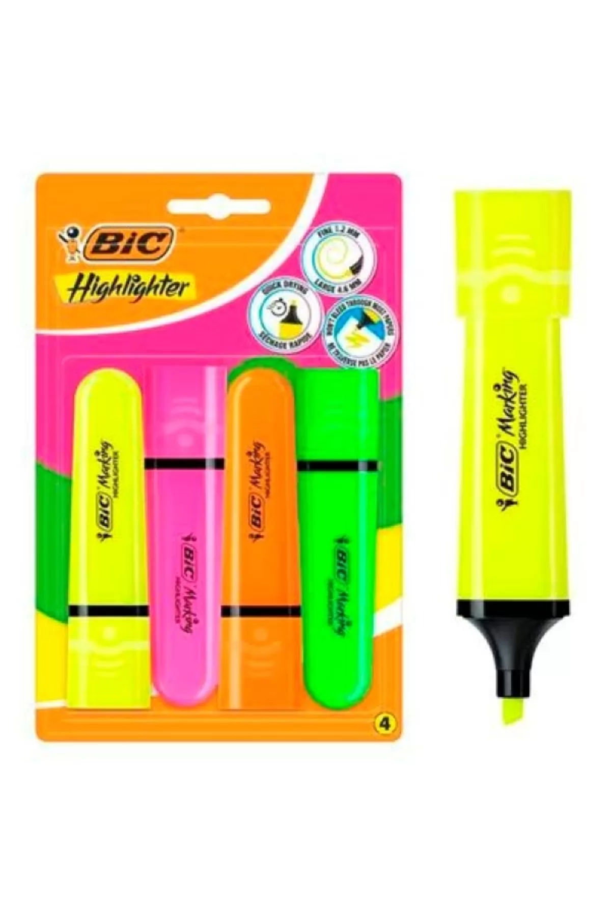 Bic Marking Flat Yüksekletici Kalem Seti Canlı Renkler 4'lü Blister
