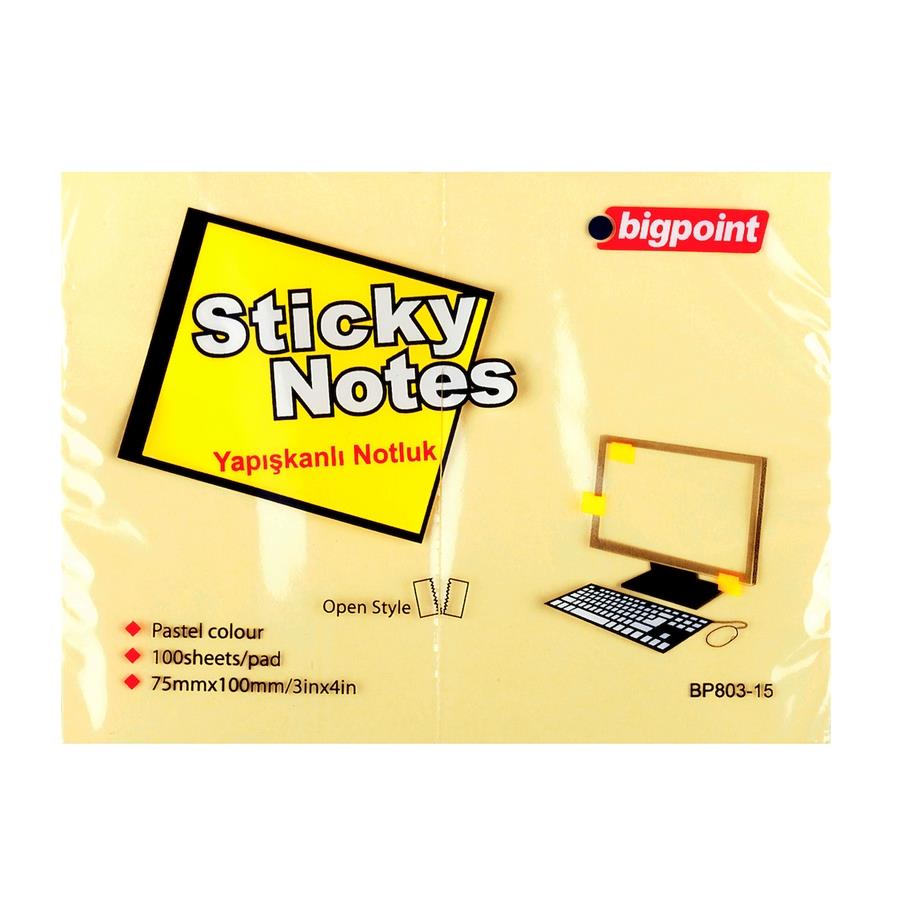 Bigpoint Yapışkanlı Not Kağıdı 75 mm x 100 mm Sarı 100 Yaprak (12 Li Paket)