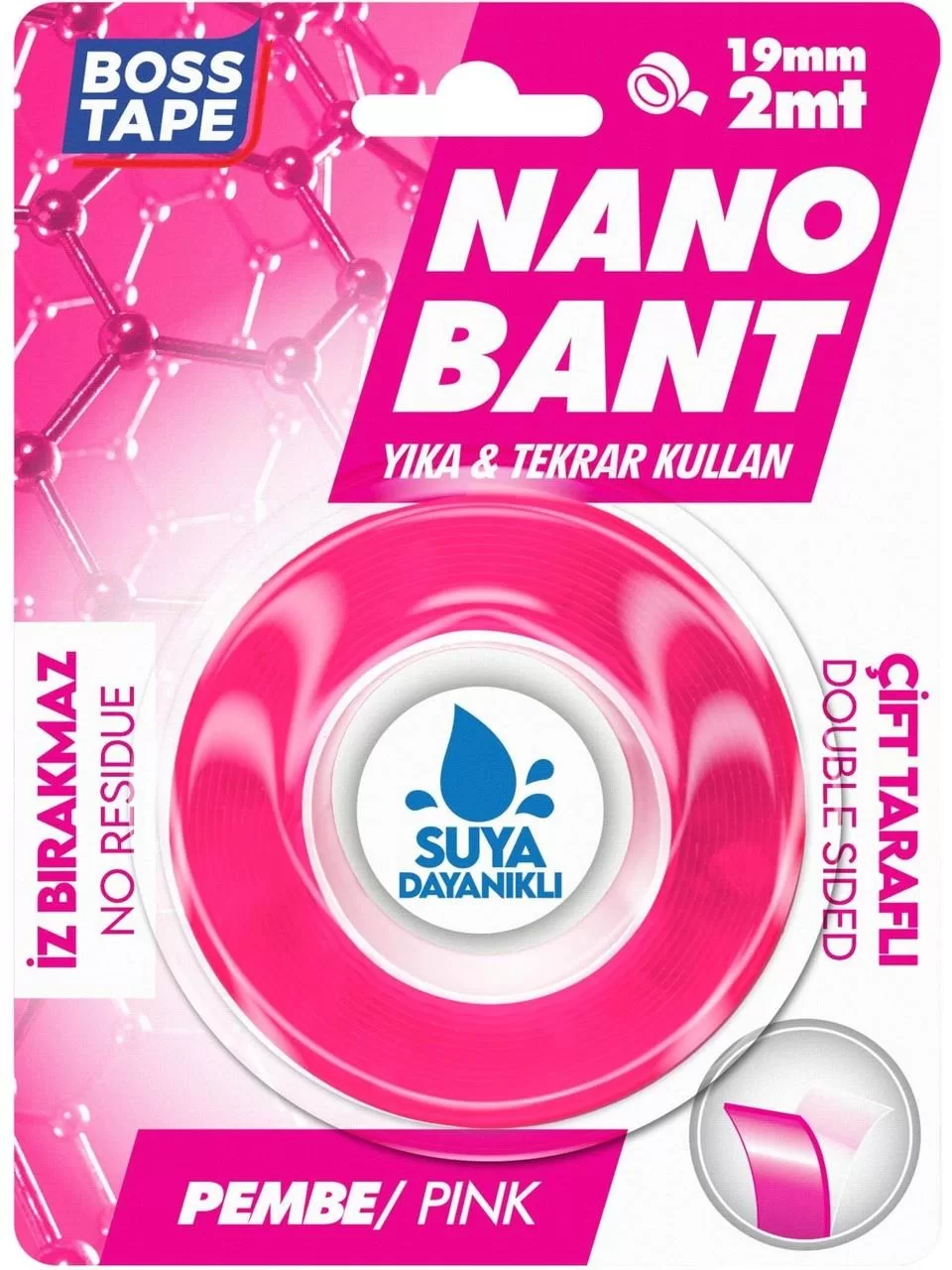 Boss Tape 2 Metre Çok Güçlü Çift Taraflı Nano Bant Pembe