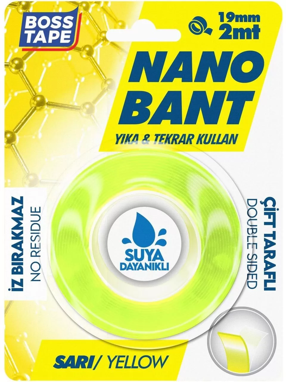 Boss Tape 2 Metre Çok Güçlü Çift Taraflı Nano Bant Sarı