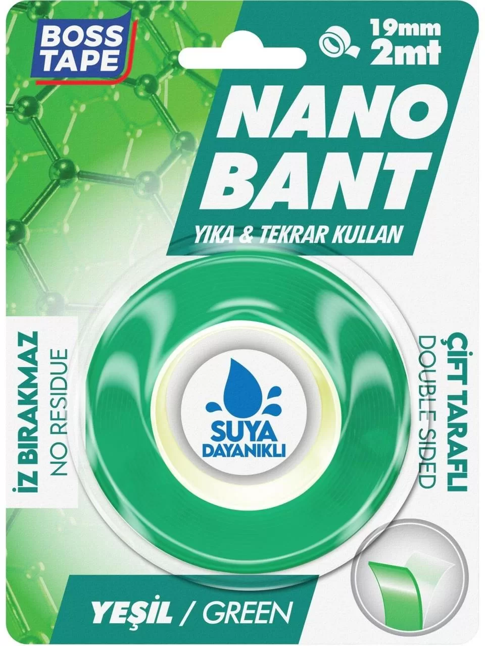 Boss Tape 2 Metre Çok Güçlü Çift Taraflı Nano Bant Yeşil