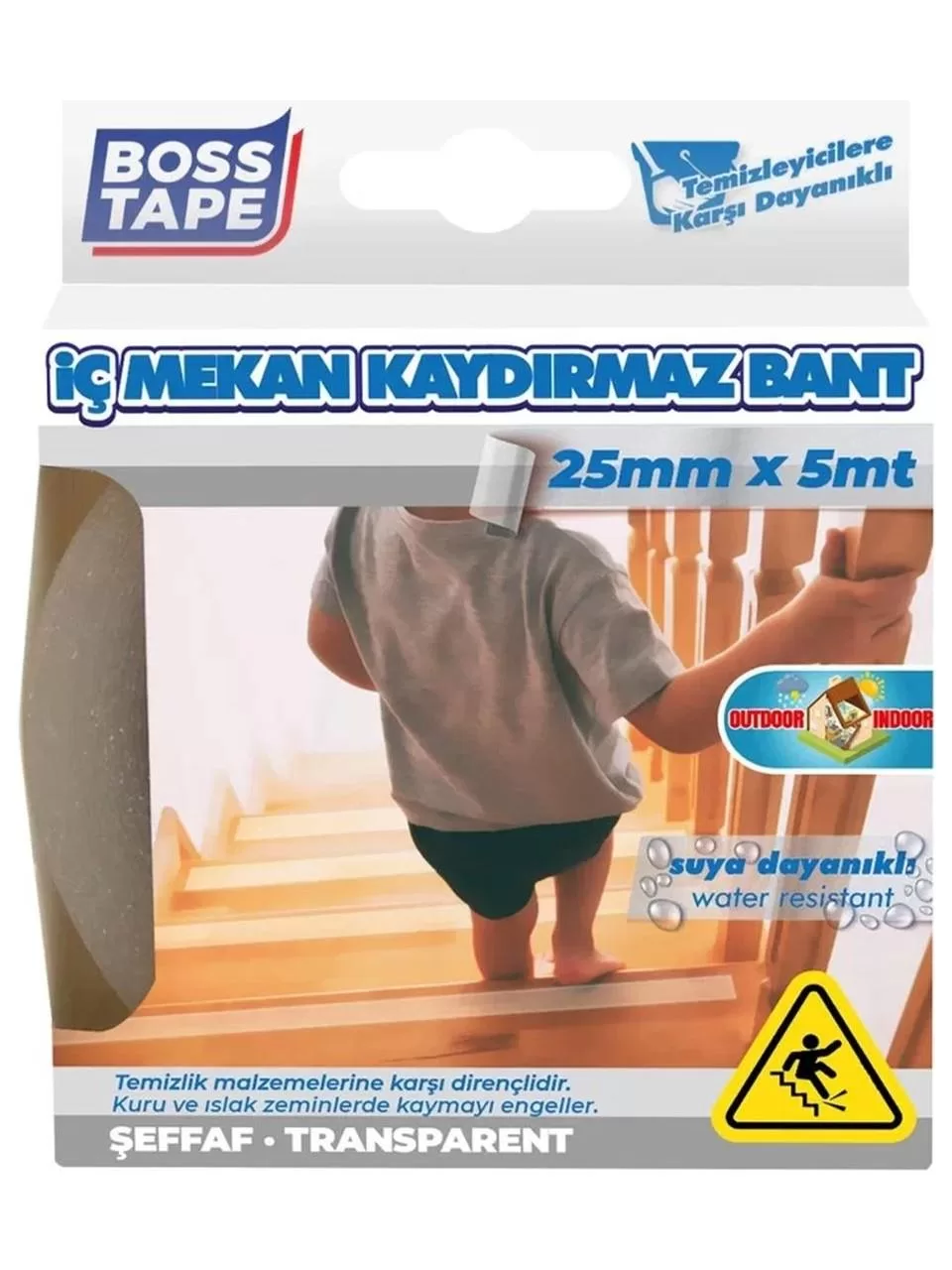 Boss Tape İç Mekanlar İçin Ev Ofis Merdiven Kaydırmaz Bant Şeffaf (25 MM x 5 Metre)