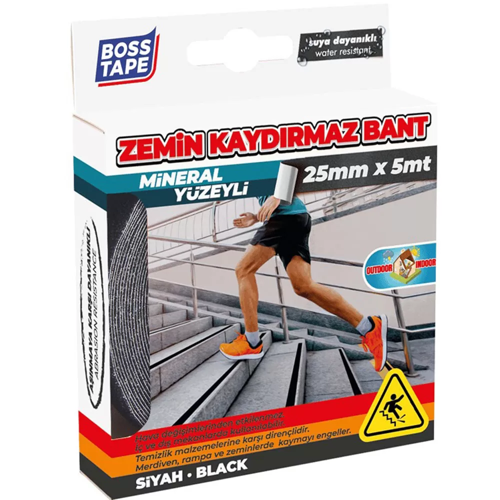 Boss Tape İç Ve Dış Mekan Kaydırmaz Bant Siyah 25 mm x 5 metre