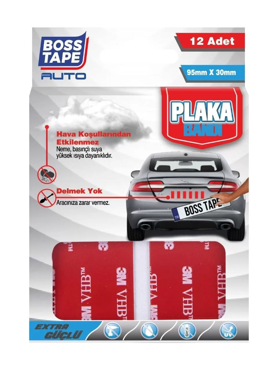 Boss Tape Plaka Yapıştırma ve Montaj Bandı 12 Adet 95mm x 30mm Kolay Uygulama ve Dayanıklı Tasarım