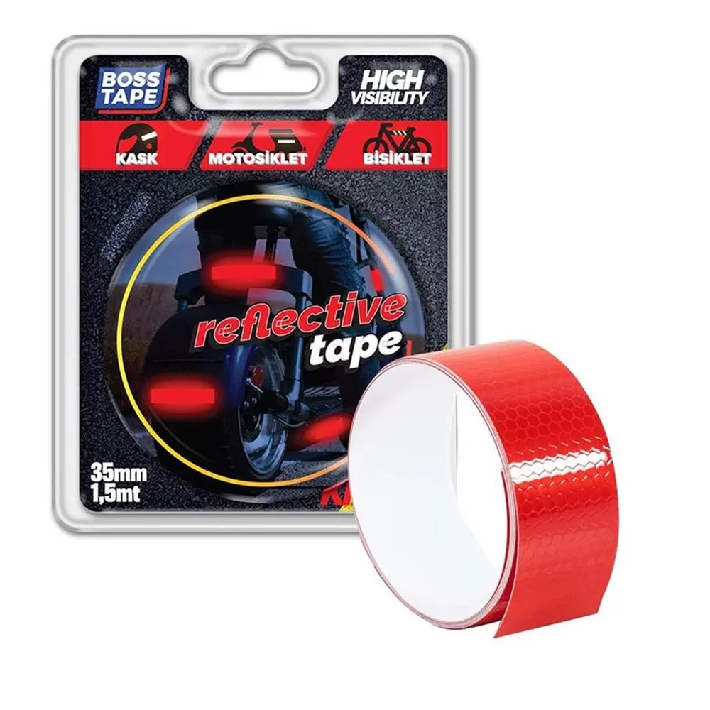Boss Tape Reflektif Bant Kırmızı 35 MM x 1.5 Metre