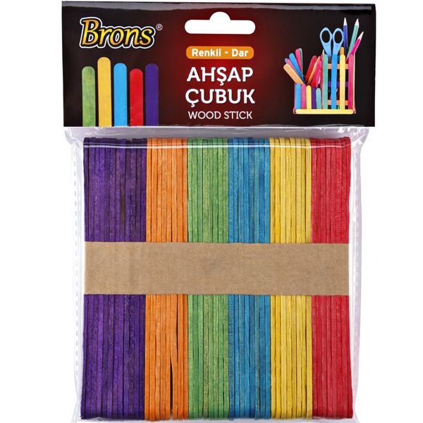 Brons Ahşap Geniş Dil Basma Çubuğu Abeslang Renkli 50`li Paket