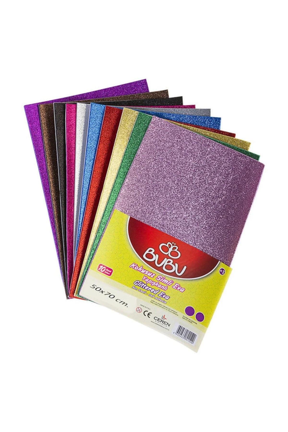 Bu-Bu Eva Simli Yapışkanlı 50x70 Cm Karışık 10 Lu Yapışkanlı Simli Eva