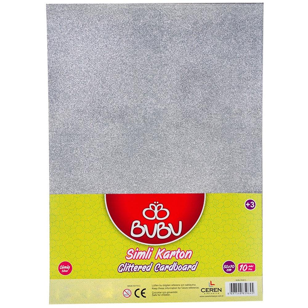 Bu-Bu Fon Karton Simli 50x70 CM Gümüş 10 Lu Simli Gümüş Renk Fon Kartonu