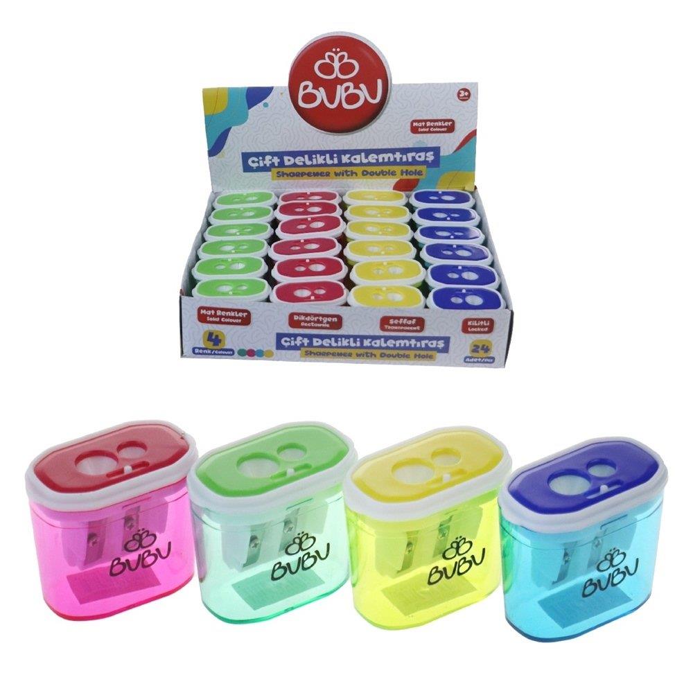 Bu-Bu Kalemtraş Şeffaf Dikdörtgen Çift Bıçaklı Kalemtıraş (24 Lü Paket)