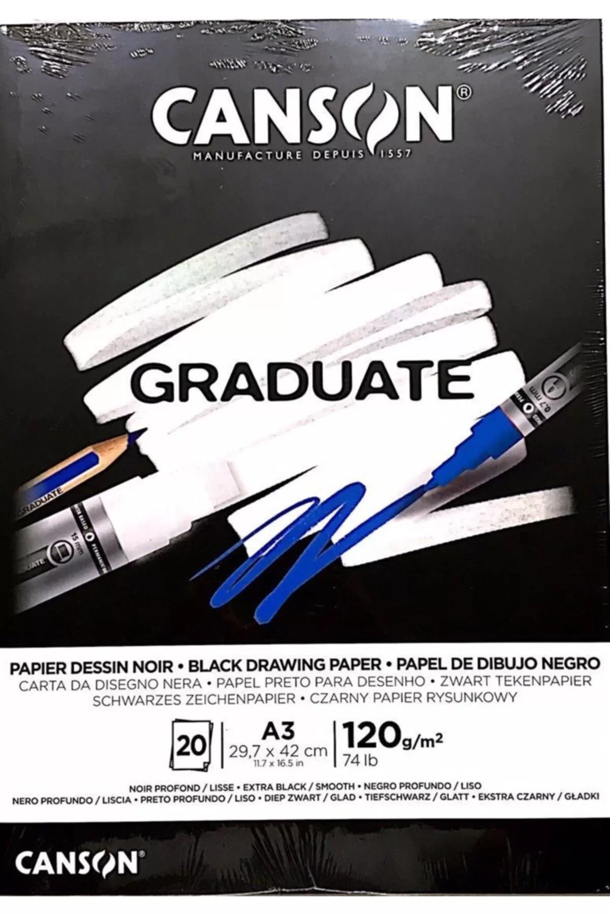 Canson Çizim Bloğu Graduate Cangrad Siyah 20 SY A3 120 GR