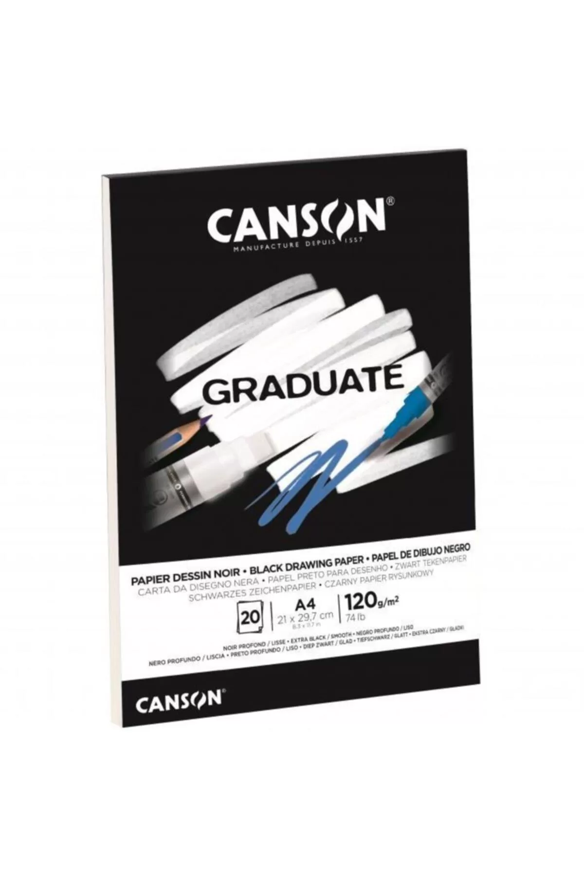 Canson Çizim Bloğu Graduate Cangrad Siyah 20 SY A4 120 GR