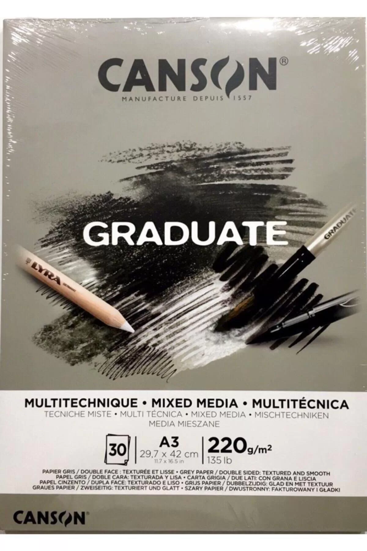Canson Çizim Bloğu Graduate Mıx Medıa Gri 30 SY A3 220 GR