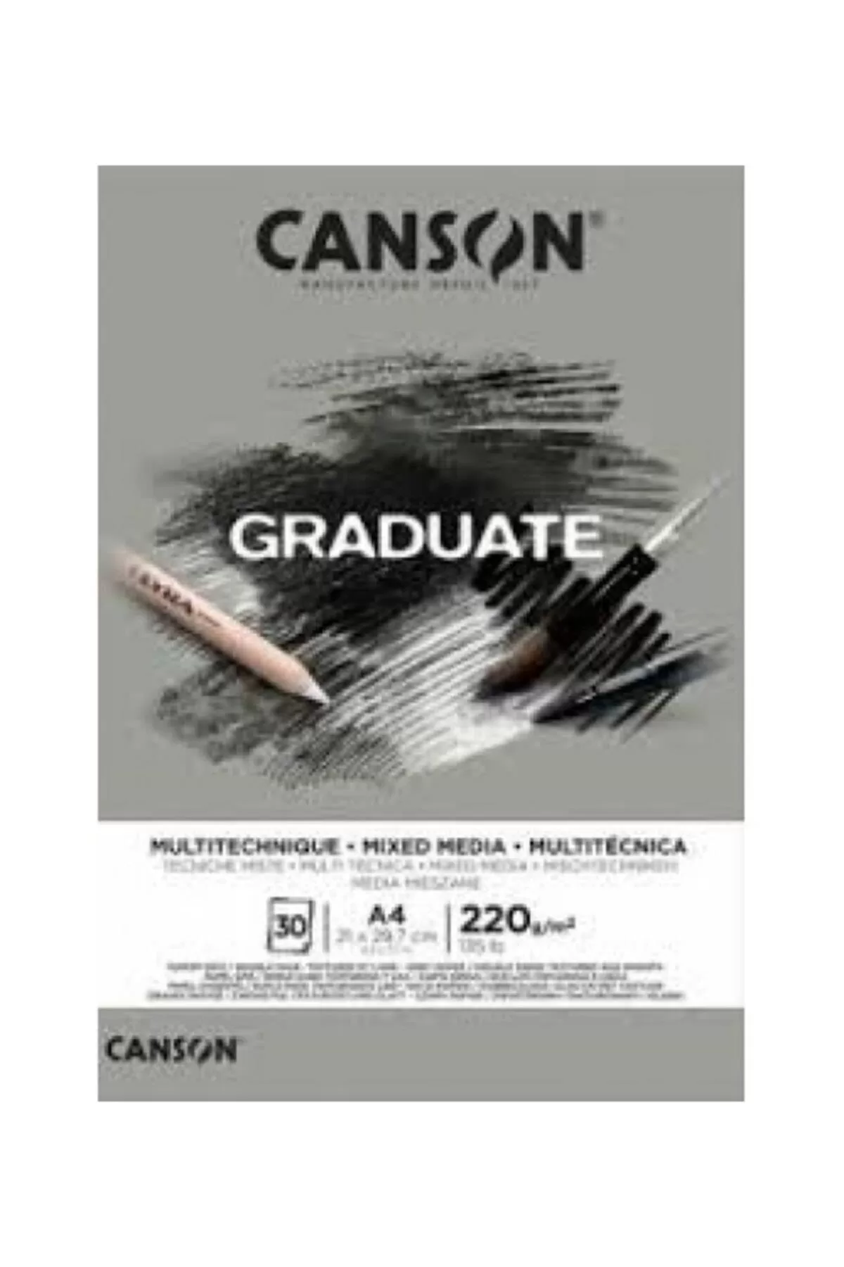 Canson Çizim Bloğu Graduate Mıx Medıa Gri 30 SY A4 220 GR