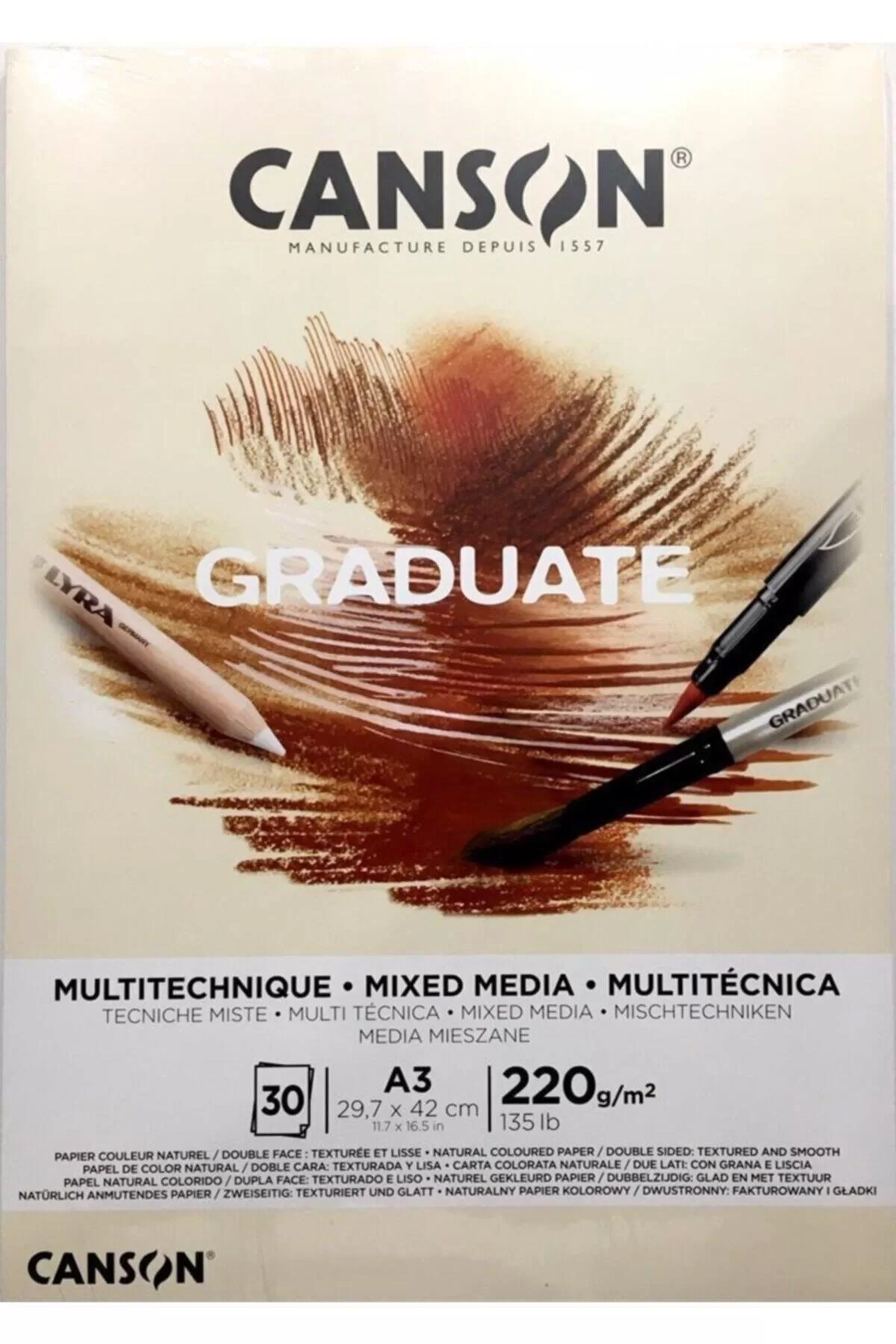 Canson Çizim Bloğu Graduate Mıx Medıa Natural 30 SY A3 220 GR