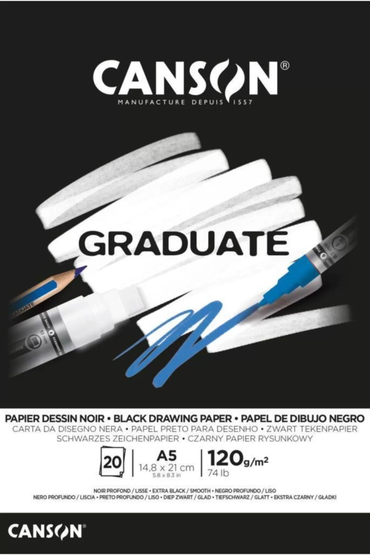 Canson Çizim Bloğu Graduate Cangrad Siyah 20 SY A5 120 GR