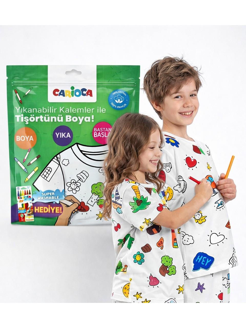 Carioca Boyanabilir Tişört 7-8 Yaş Keçeli Kalem Hediyeli