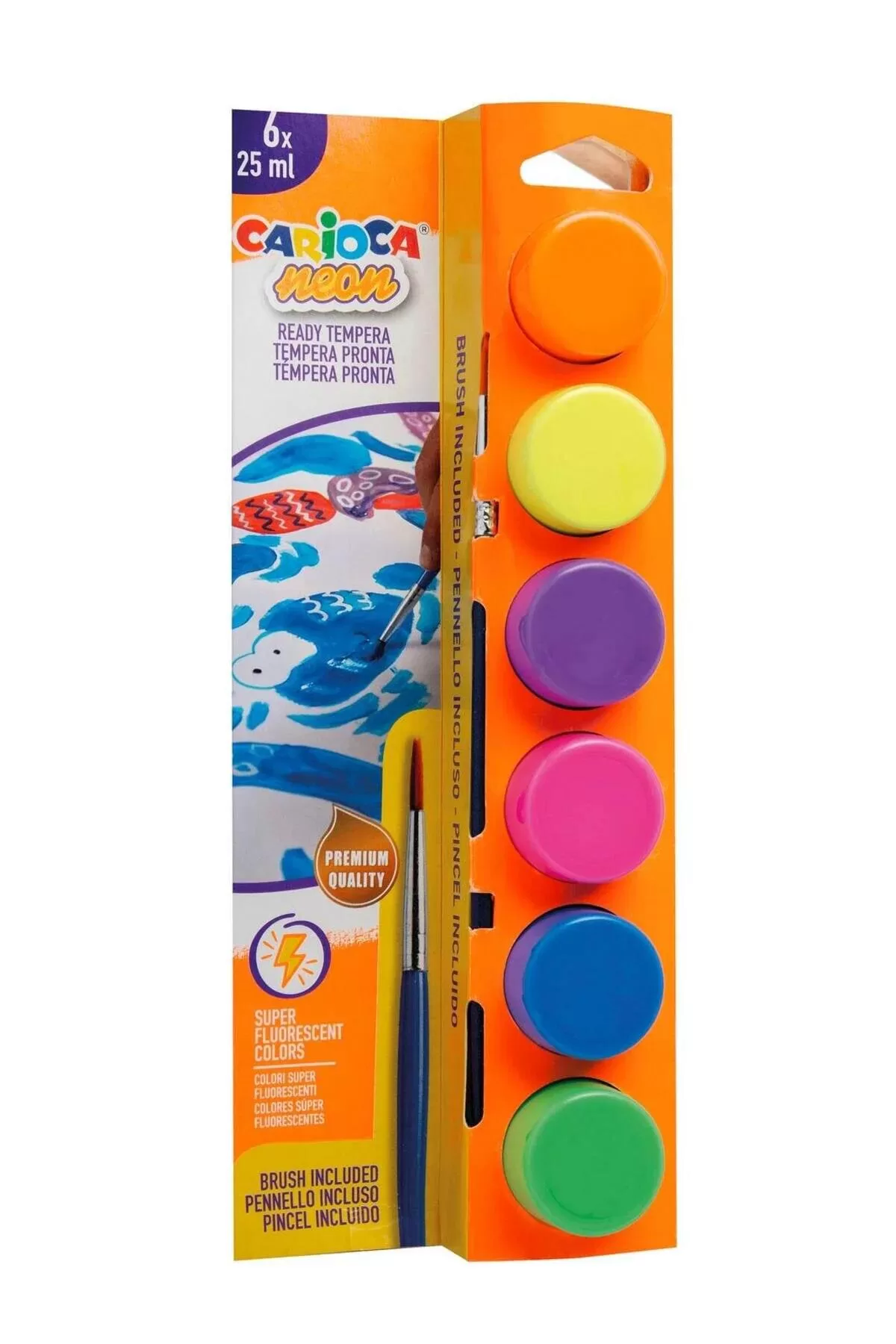 Carioca Tempera Suluboya Süper Yıkanabilir Fırçalı 25 ML 6 Renk Fosforlu