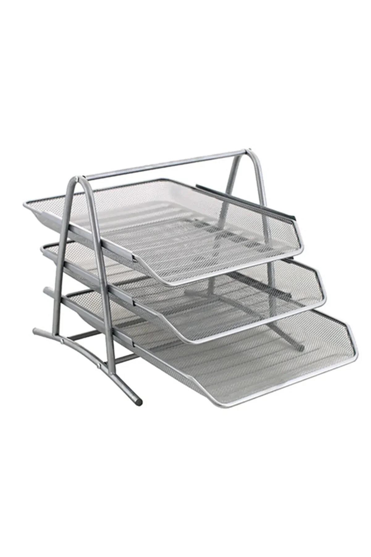 Cassa Evrak Rafı Metal Perforeli 3 Lü Gümüş Renk Metal Evrak Rafı