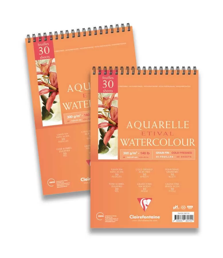 Clairefontaine Etival Cold Press Suluboya Bloğu A5 300 Gram Üstten Spiralli 15 Yaprak
