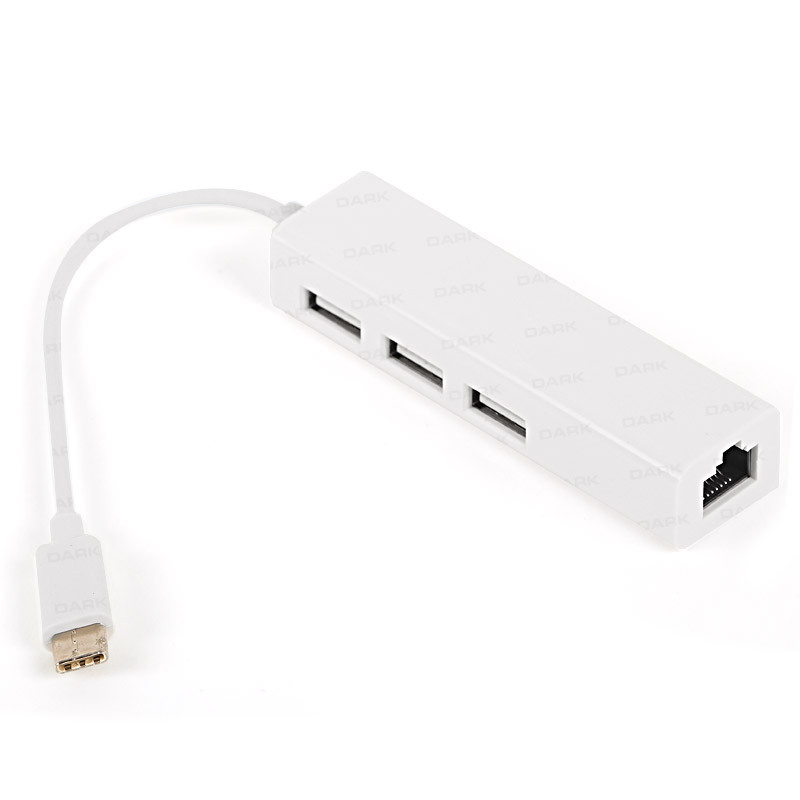 Dark USB 3.1 Type-C - 3 x USB 2.0 HUB + 10-100 Ethernet Dönüştürücü