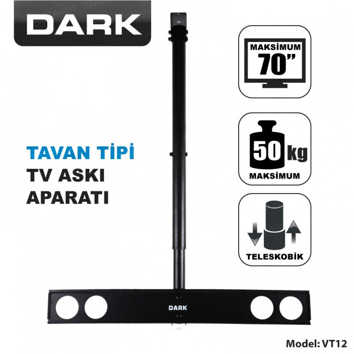 Dark VT12 37"- 70" Tavan Tipi Hareketli, Yükseklik Ayarlı TV Askı Aparatı