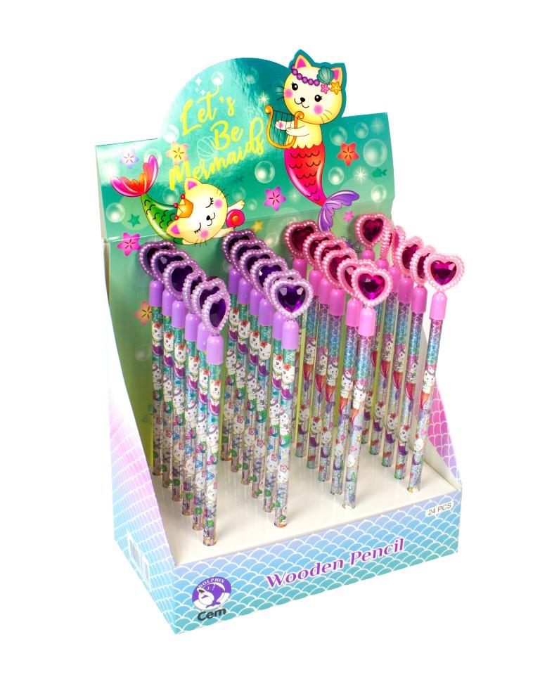 Dolphin Meowmaıd Başlıklı Kurşun Kalem Kalp Başlıklı (24 Lü Paket)