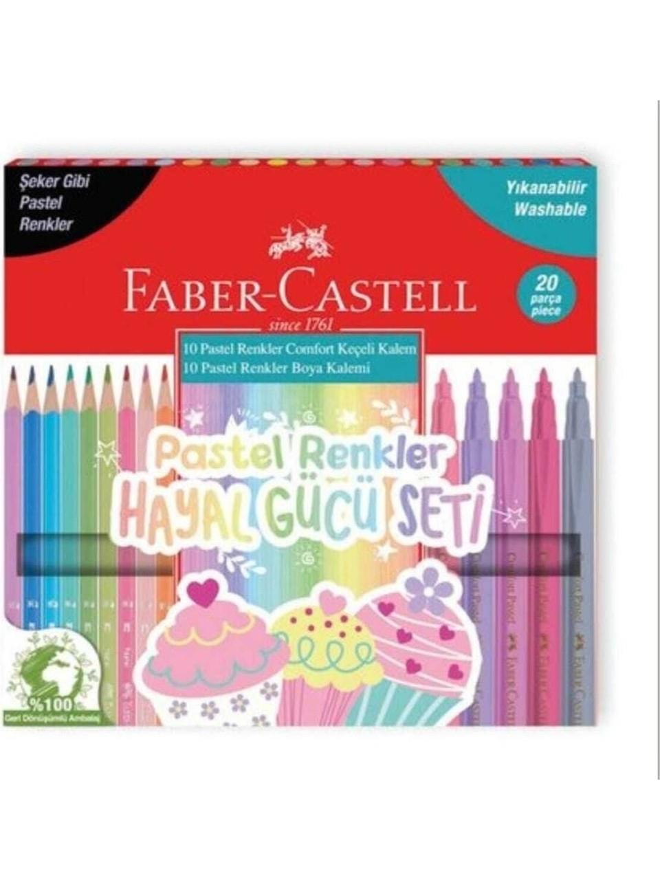 Faber Castell Hayal Gücü Seti (10 Keçeli Kalem + 10 Kuruboya) Pastel Renkler