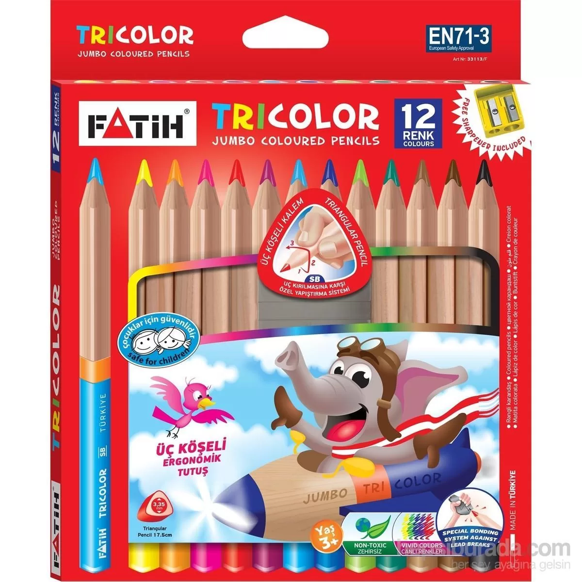 Fatih Kuru Boya Jumbo Üçgen Triangular Tam Boy 12 Renk 33490