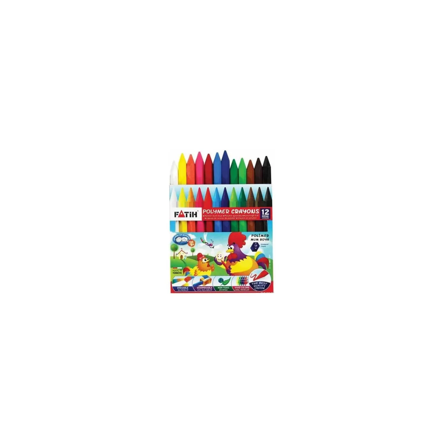 Fatih Mum Pastel Boya Polymer Crayons Kısa 12 Renk Mum Pastel Boya